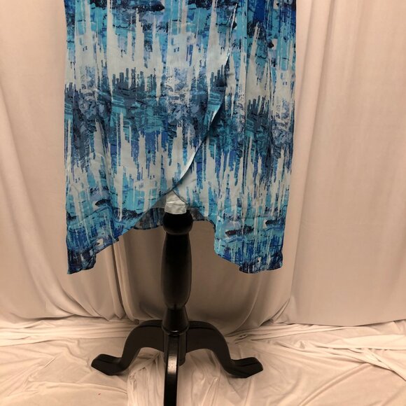 H by Halston Tunic Womens Size Large Blue Sleeveless Chiffon Overlay Summer Top - Picture 4 of 8